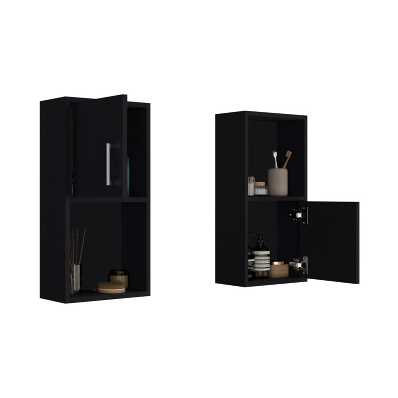 Wall-Mounted Bathroom Medicine Cabinet With Open And Closed Storage, Matte Black
