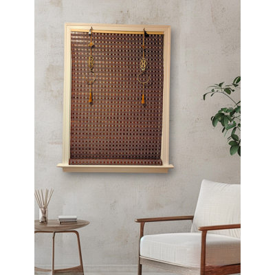 Store de fenêtre sans fil en bambou sans cordon, rideaux filtrant la lumière avec crochets décoratifs en laiton à thème oriental