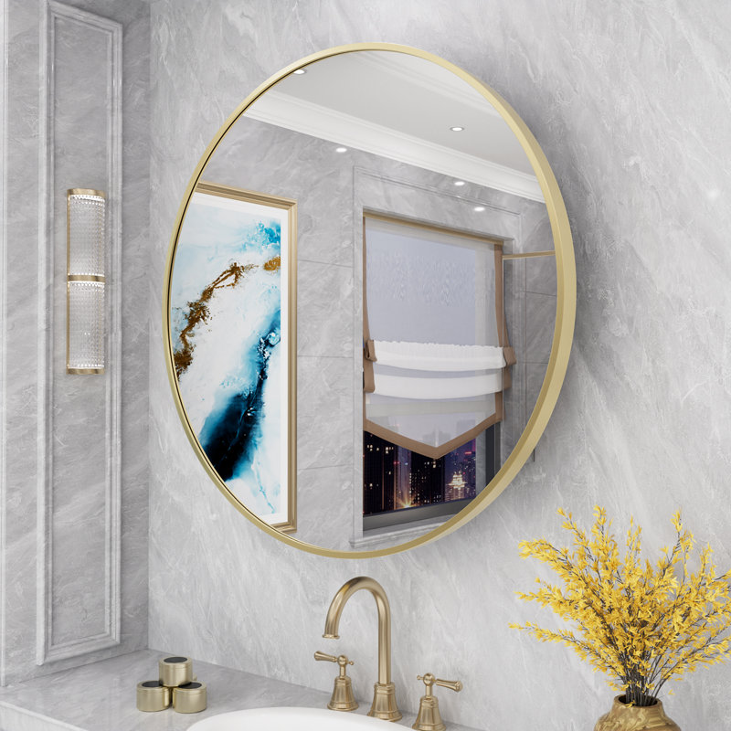 Zuhair Framed Medicine Cabinet Mirror Adjustable, Gold, 28'' H x 28'' W x 3.8" D