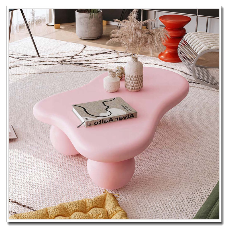 Table basse en forme de nuage, table basse avec 3 pieds sphériques pour le salon, Rose, Rose