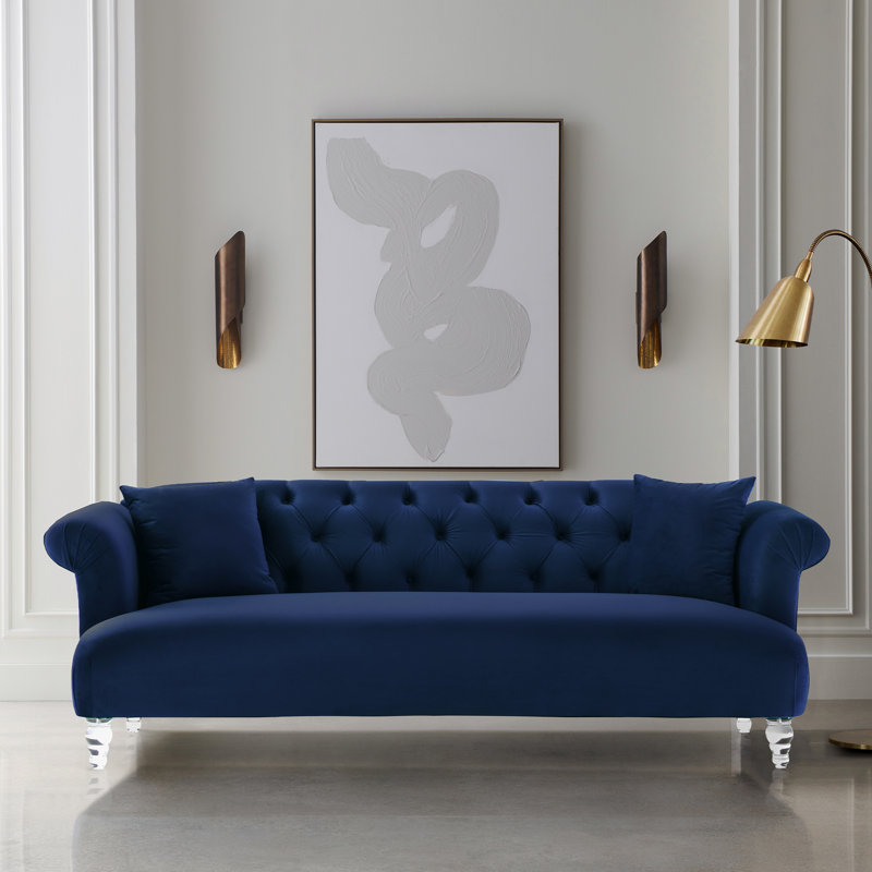 Canapé en velours à accoudoirs arrondis 88,49 po Kingsville, Bleu