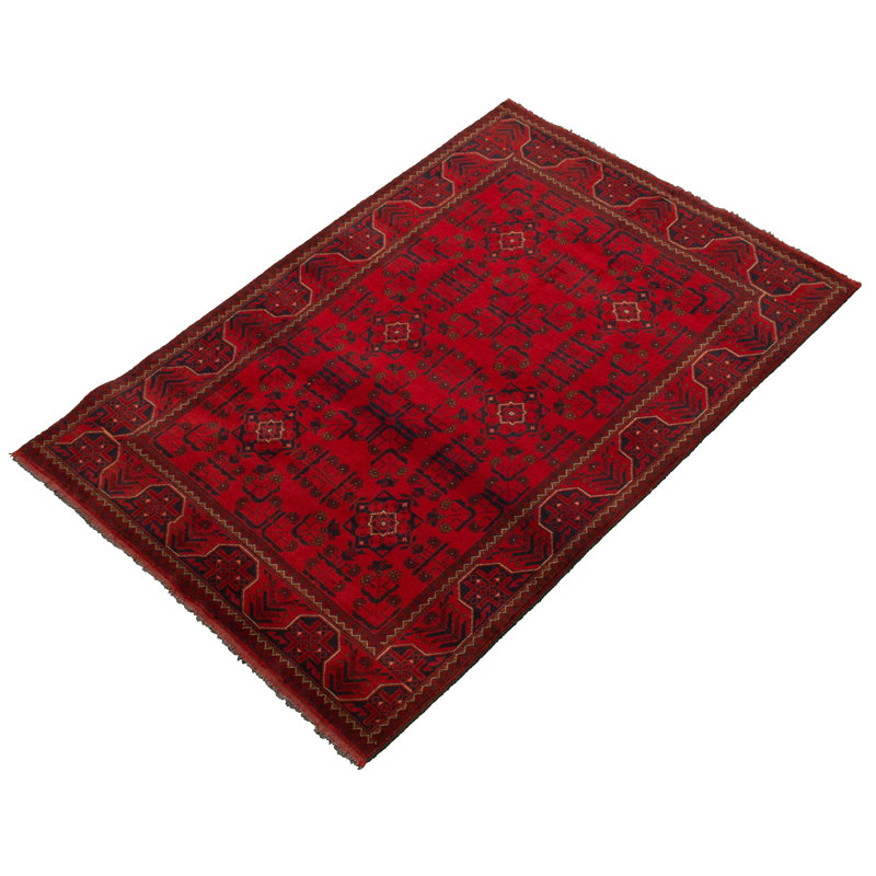 Tapis unique en laine noué à la main style Esari des années 2010 de 4 pi 2 po x 6 pi 2 po rouge Armond