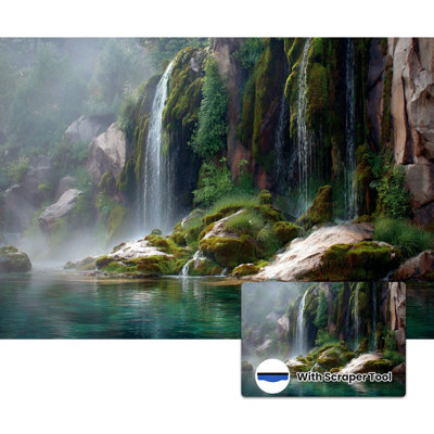 Peel and Stick Wallpaper Modern Self Adhesive Wall Mural for Bedroom - With Waterfall Nature Lake Landscape Cliff Forest Mist Water Print