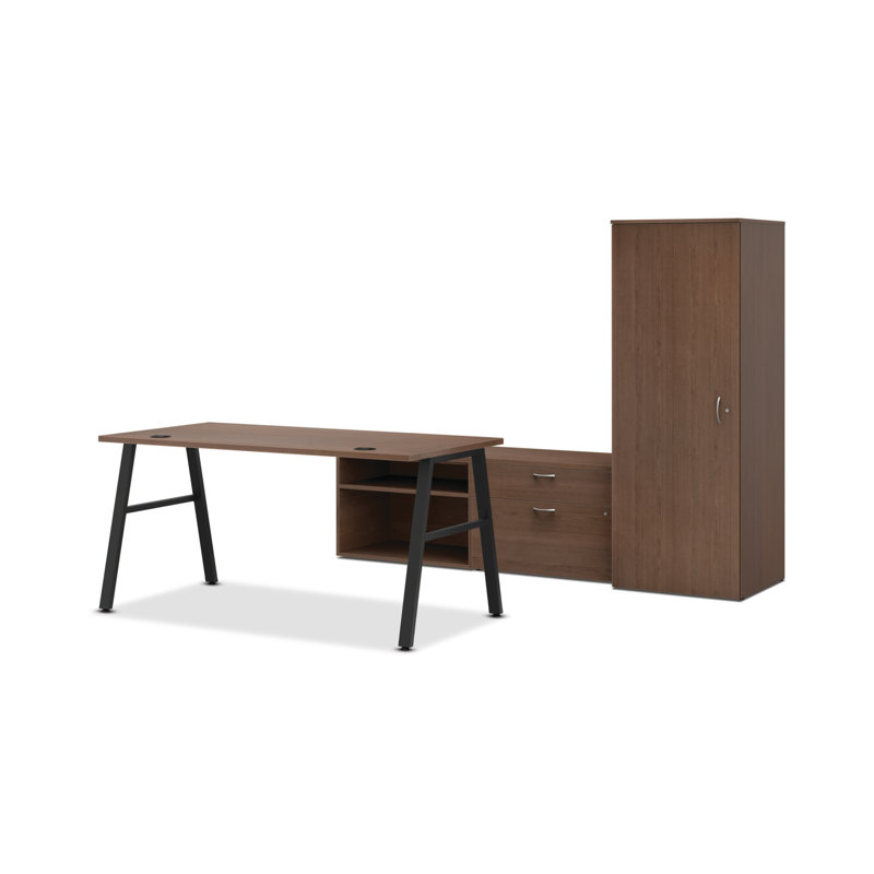 Mod A-Leg Desk with Personal Storage, Sepia Walnut/Black