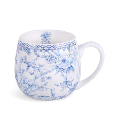 Bone China Blue Flowers Big Belly Mug 14.54 oz (430 ml) in Gift Box, Coffee Tea Mug