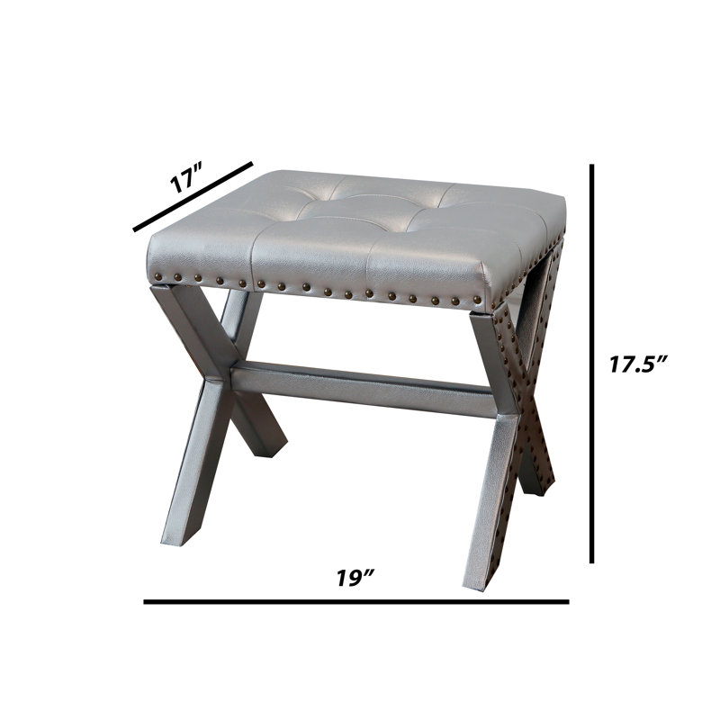 Solid + Manufactured Wood Accent Stool, Silver