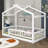 Twin Size Wooden House Bed With Fence, Wood Bed Frame With Roof And Safety Guardrail For Kids, Teens, Boys Or Girls-1062483929