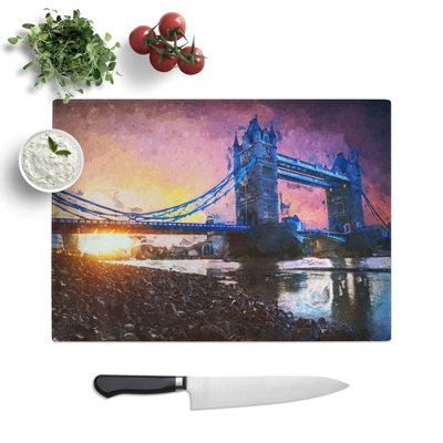 Tempered Glass Tower Bridge in London England in Abstract Chopping Board