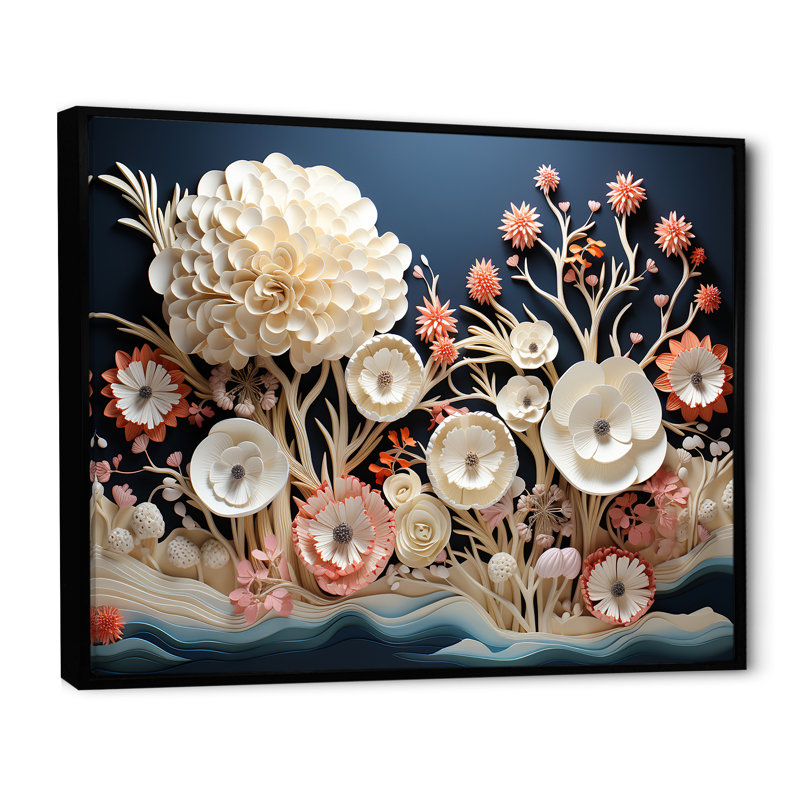 Fleurs de corail sur toile, Cadre flottant noir, 34" H x 44" W