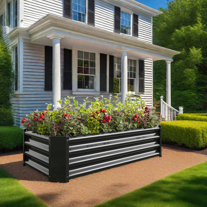 Metal Corrugated Iron Raised Garden Bed for Outdoor Plants, Vegetables, and Flowers, Black