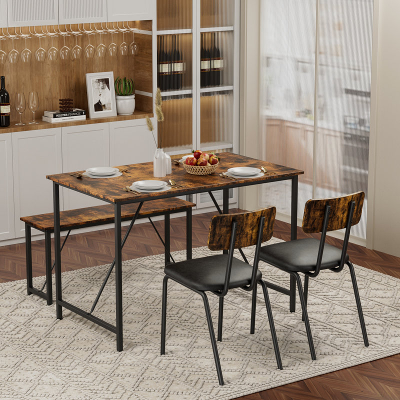 Ensemble de table de salle à manger en MDF 4 pièces avec pieds en métal Samir, Brun, Noir, Brown