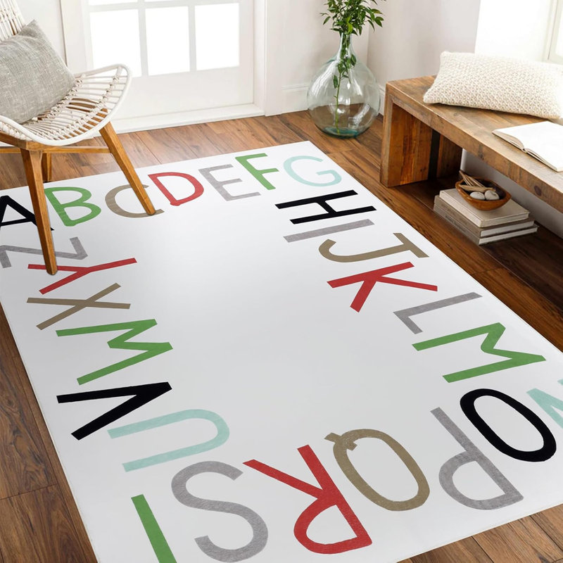 Machine Washable Area Rug With Non-Slip Backing, White