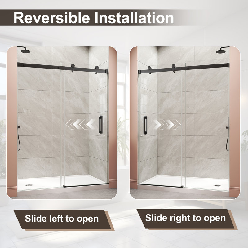 67"-72" W x 72" H Single Sliding Frameless Shower Door 1/4" (6mm) Clear Tempered Glass, Matte Black