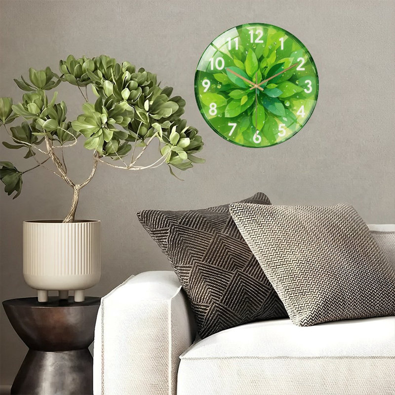 Horloge murale en verre Green Leaf