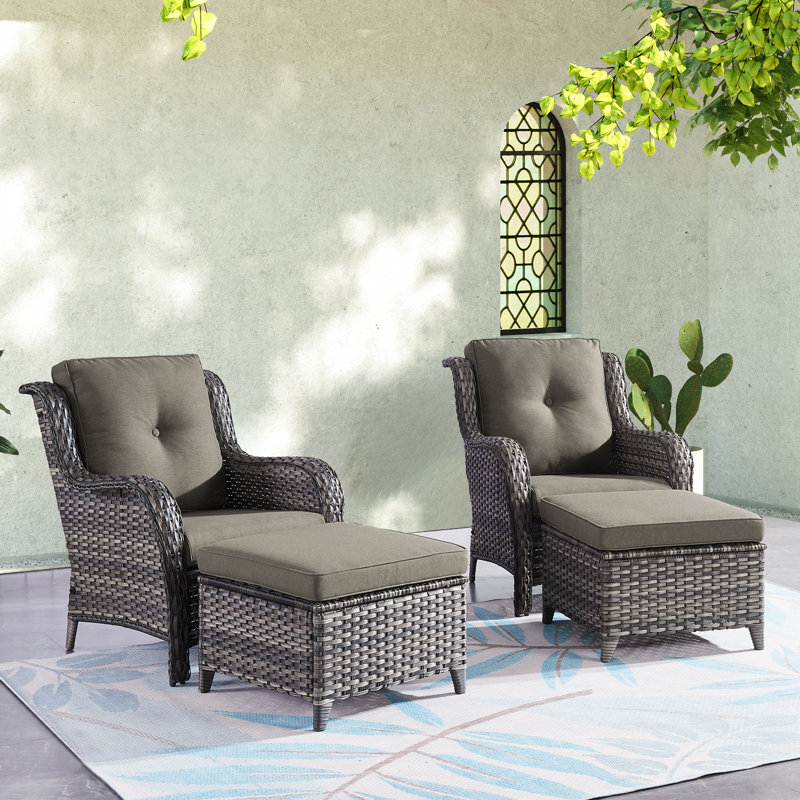 Bonia Outdoor Lounge Chair with Ottoman, Gray Frame/Gray Cushion