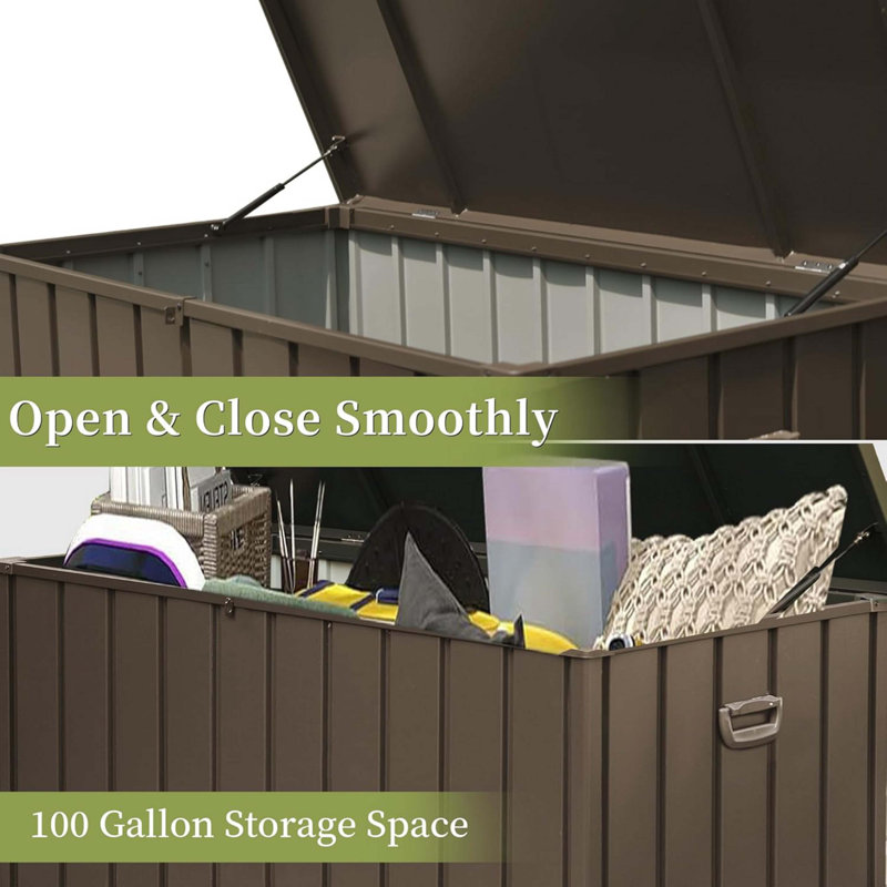 Boîte de rangement d'extérieur 100 gallons, H 23,43 po x l 49,41 po x P 24,69 po, Brun