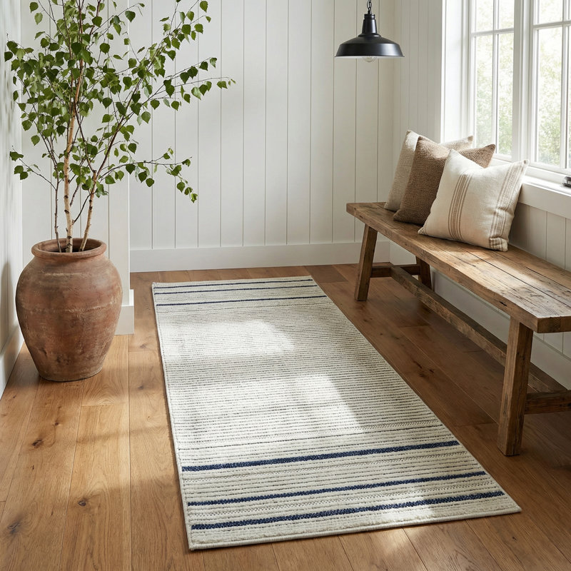 Tapis de couloir intérieur rayé crème / bleu 2 pi x 10 pi (2 pi 2 po x 10 pi) Maris de Tapis Branch