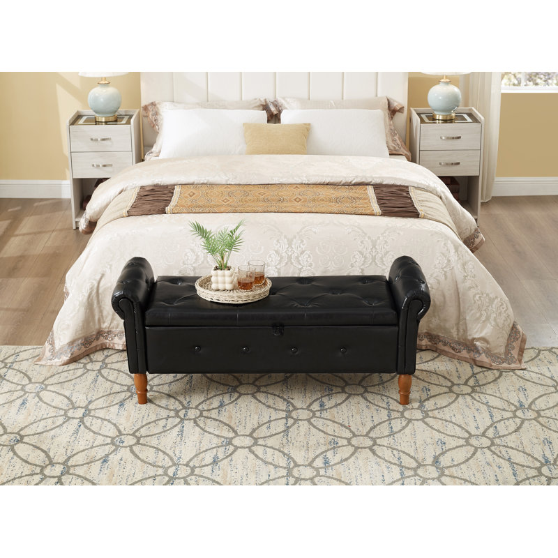 Conring 40" Tufted Storage Bench, Upholstered Storage Ottoman Bench, Rolled Arm Window Bench, Black