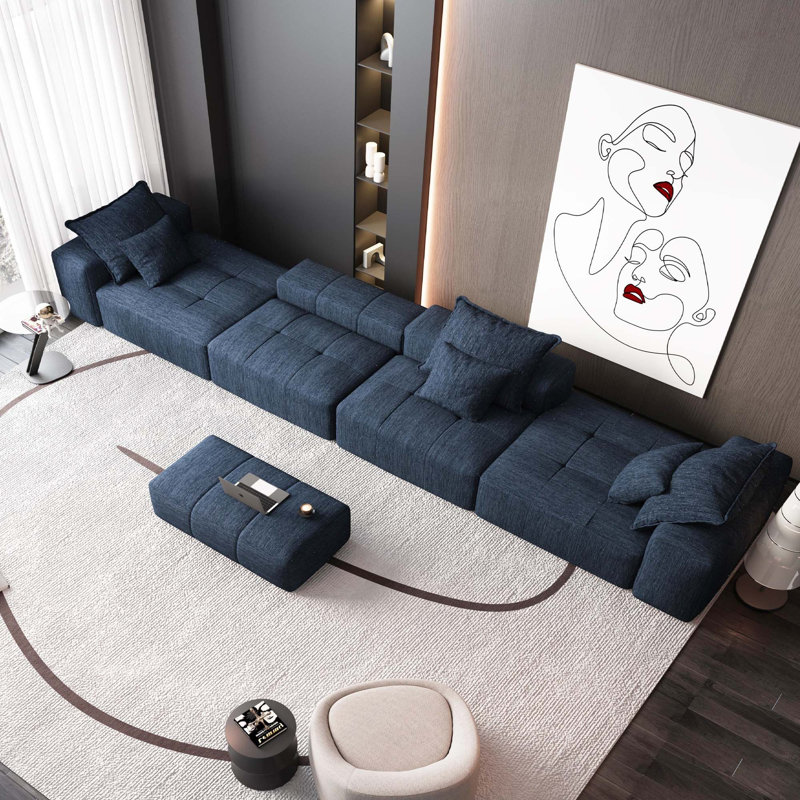 Canapé modulaire moderne 6 pièces avec 6 coussins, Bleu