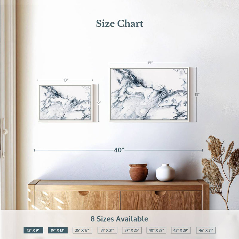 Phung gris et blanc, 19 po x 13 po, Cadre flottant blanc