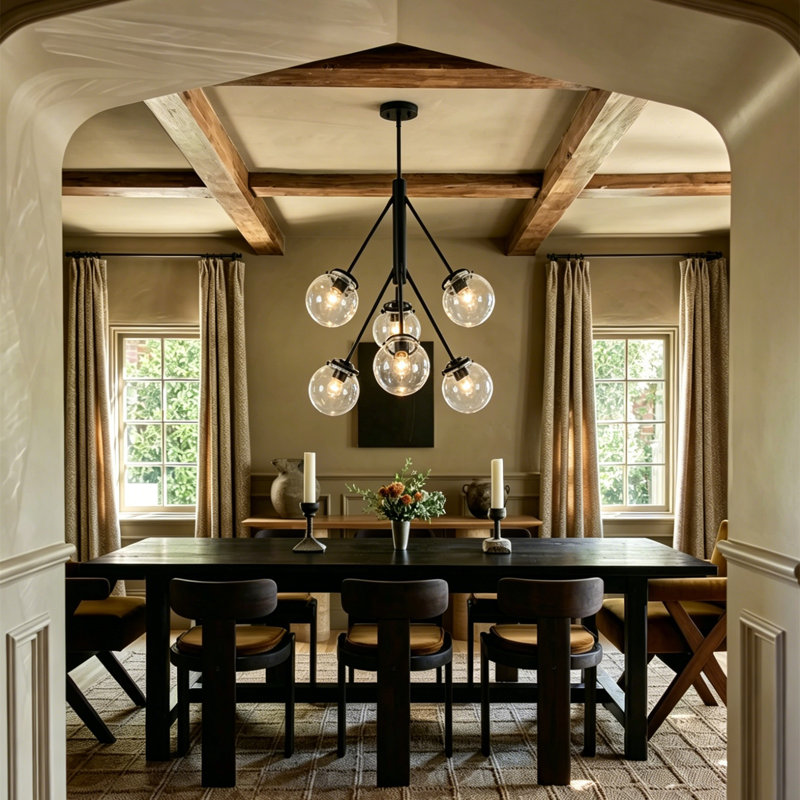 6 - Light Glass Globe Chandeliers Pendants Light
