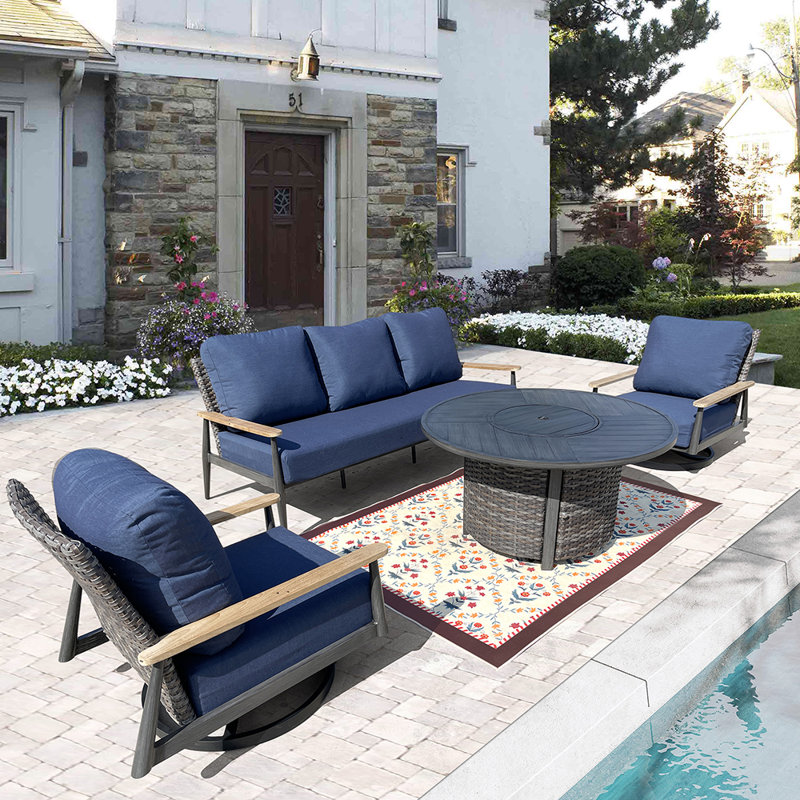 Quaniqua 5 - Person Patio Conversation Set with Cushions, Spectrum Indigo