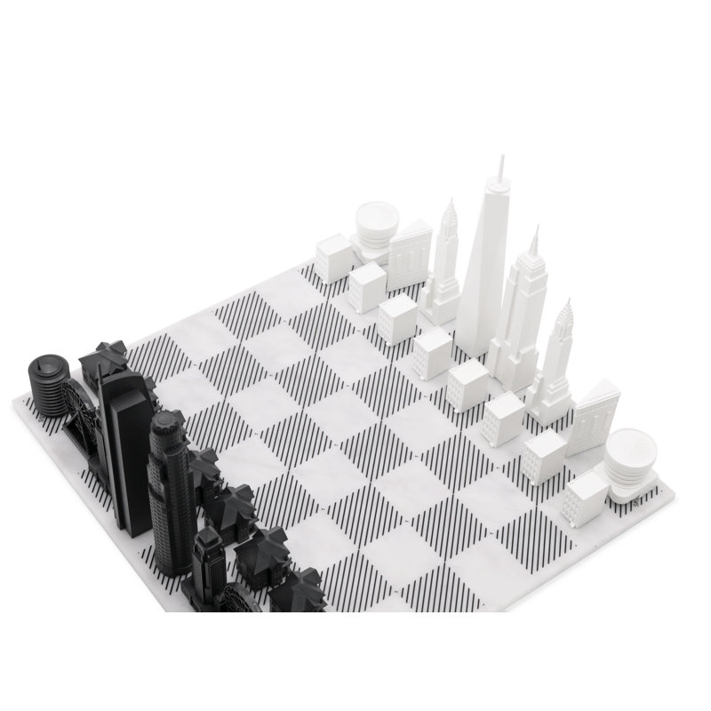 Acrylic NEW YORK vs LOS ANGELES Chess Set with Marble Hatch Board