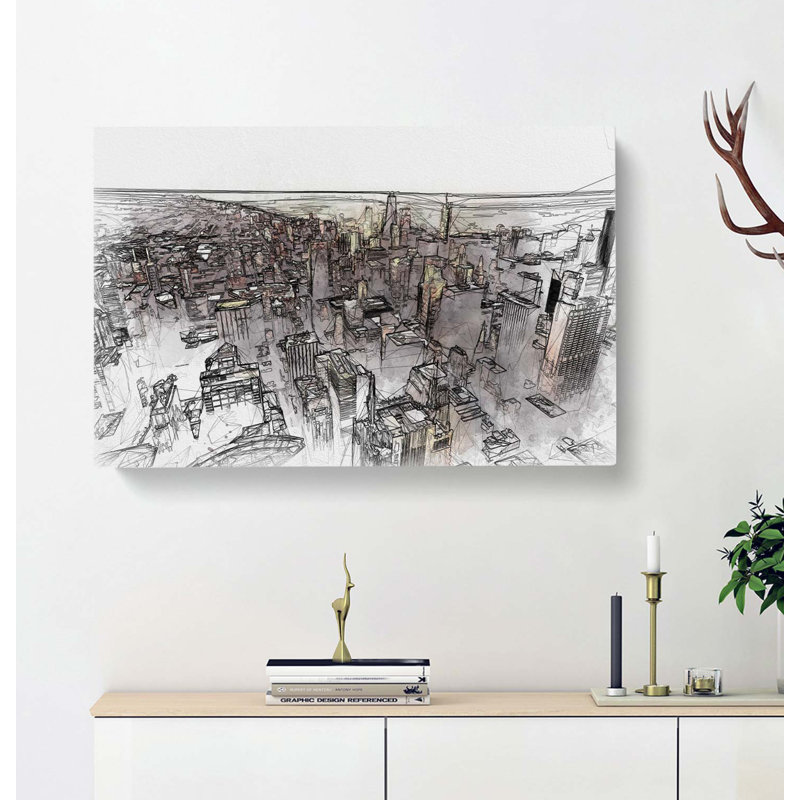 Flying over the Chicago Skyline in Abstract - Wrapped Canvas, 50cm H x 76cm W x 3cm D