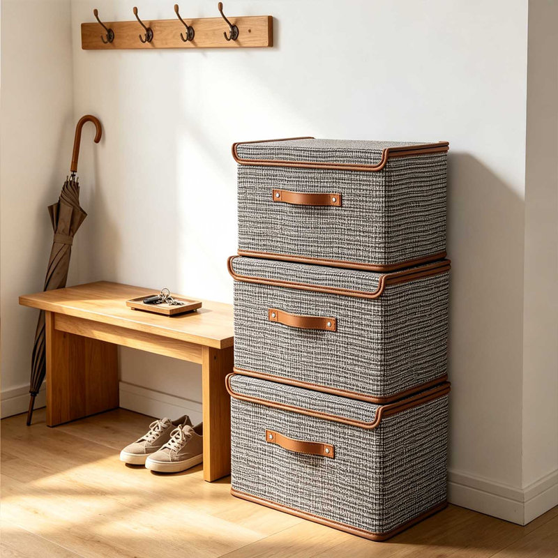 3Pack Large Storage Bins Set,Storage Baskets Pack of 3 Foldable Storage Boxes Cubes with Lids, Fabric Storage Bin Organizer Collapsible Box Containers for Nursery,Closet,Bedroom,Home