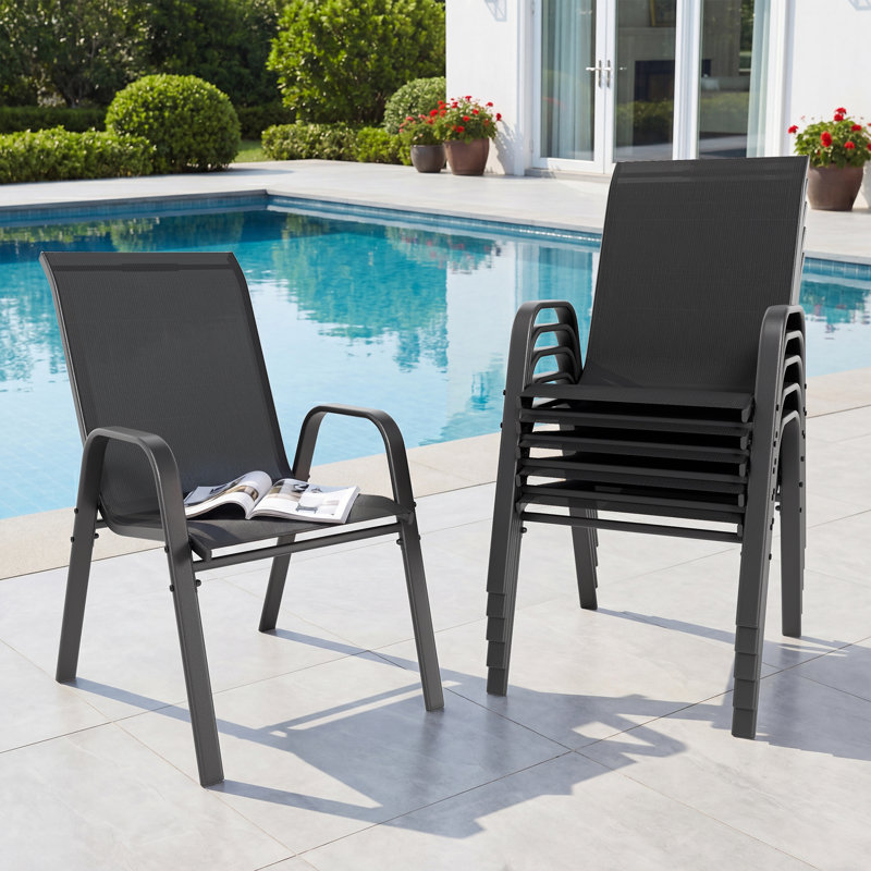 Patio Chairs Set of 6, Stackable Outdoor Dining Chairs for All Weather Textilene Fabric & Metal Frame, Outdoor Chairs Set for Backyard Deck Garden,Black