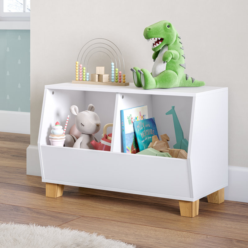 RiverRidge Kids 27in Catch-All Toy Organizer with 2 Compartments, Cubby Storage Organizer for Playroom - White