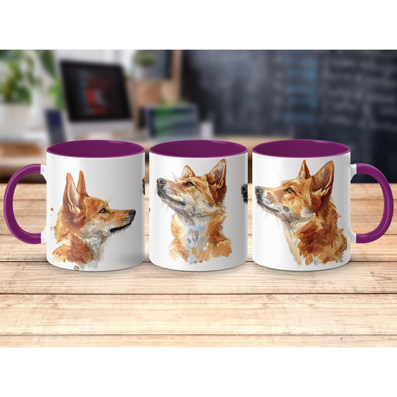 Australian Dingo Dog Watercolor Design 11oz Coffee Mug, 2, Purple