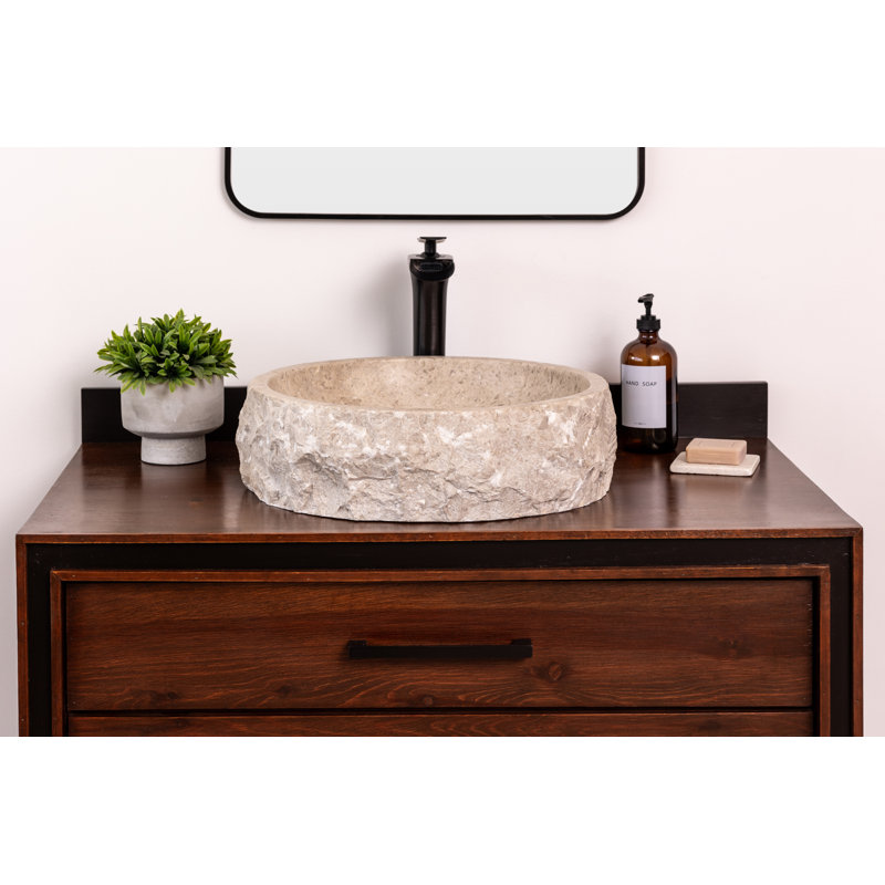 Natural Stone Vessel Bathroom Sink Circular Rustic Ojinaga Marble