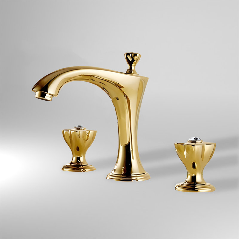 Robinet de lavabo de salle de bain à deux poignées de finition dorée Toulon - Conception à fixation sur le comptoir