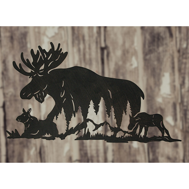 Black Metal Moose Family Silhouette Wall Sculpture