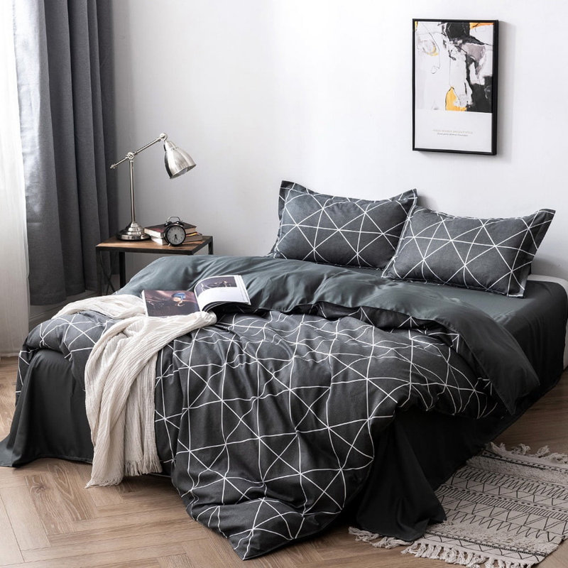 Ensemble de housse de couette réversible en microfibre bleue 3 pièces, Housse de couette grand et 2 taies d'oreiller stan