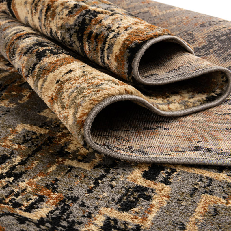 Tapis contemporain de couleur bleue et noire, Rond 7 pi 10 po