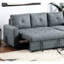 Modern Square Arm Sectional With Pull Out Bed And Chaise Storage In Black Grey Polyfiber