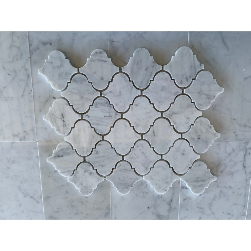 Carreau de mosaïque arabesque en marbre 3 "x 4" Carrara Lantern