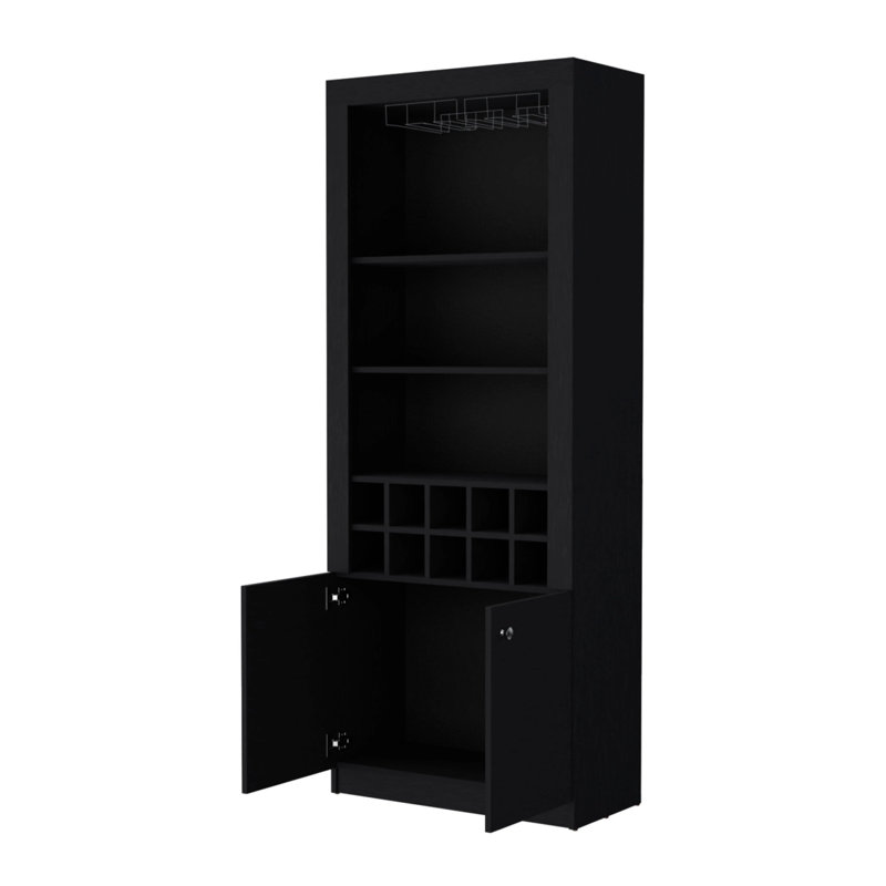 Bar avec rangement pour bouteilles de vin et trois tablettes, Noir