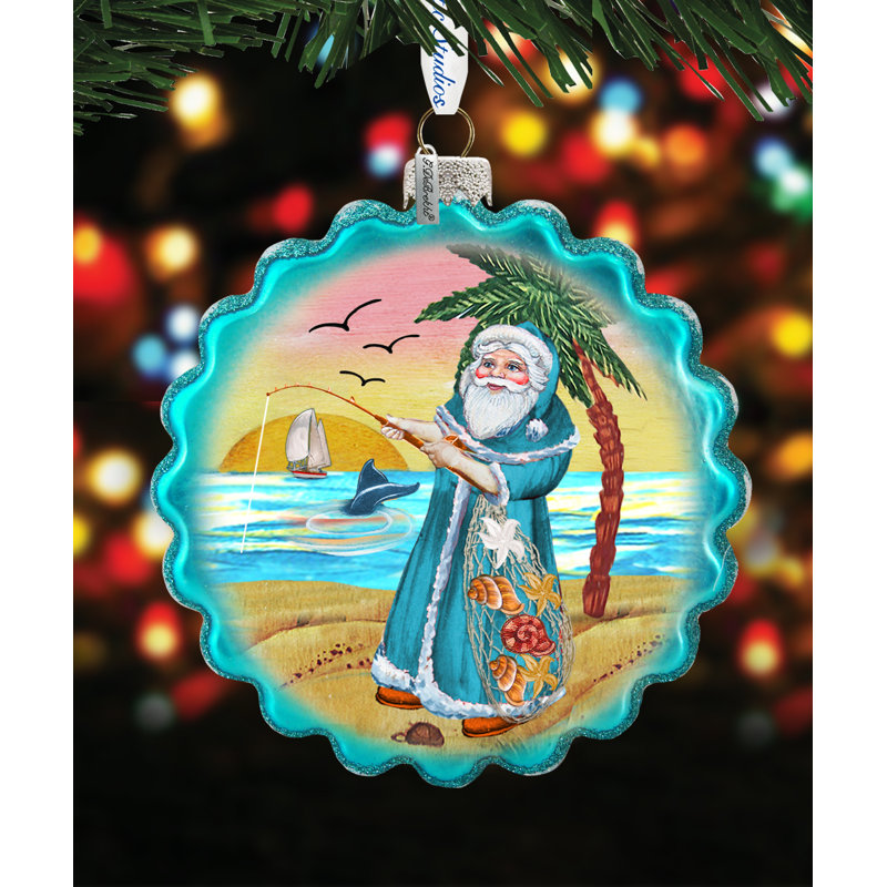 Santa with Shells Wreath Shaped Ornament