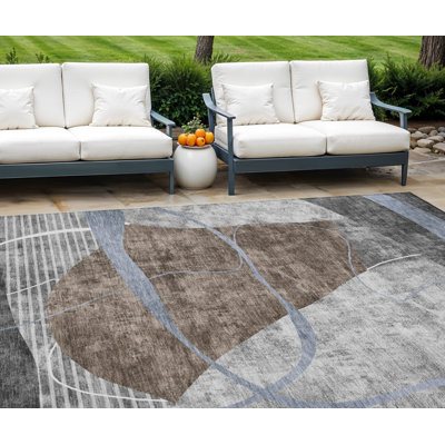 Tapis intérieur lavable abstrait gris et gris anthracite 9 pi x 12 pi