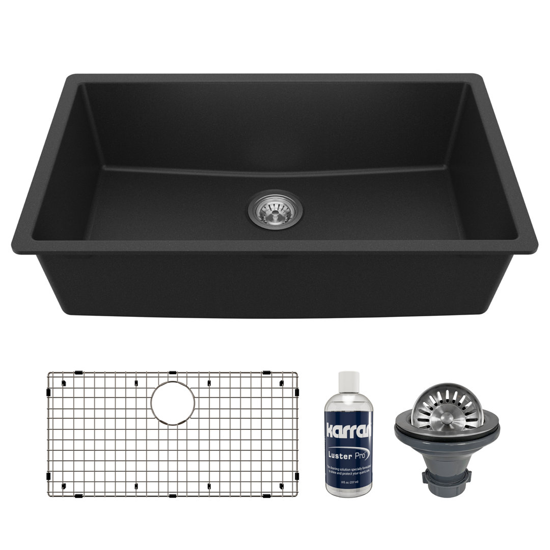 Karran Quartz 32-1/4'' X 19-1/4'' Large Single Bowl Undermount Kitchen Sink Kit Karran 