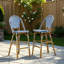 Tabourets de bar french (ensemble de 2) - 29,5 po en rotin PE bleu marine et blanc - structure en aluminium avec finition en bambou