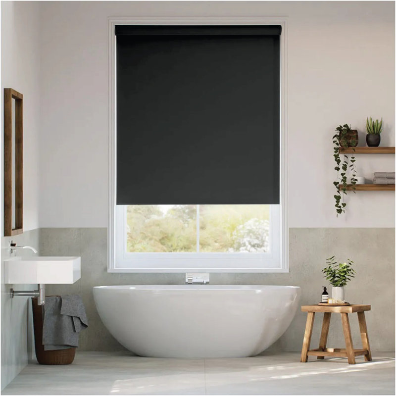 Indoor Blackout Trimmable Roller Blind – Custom Fit Window Shade with Light Control & Privacy, Black, 210cm L x 150cm W