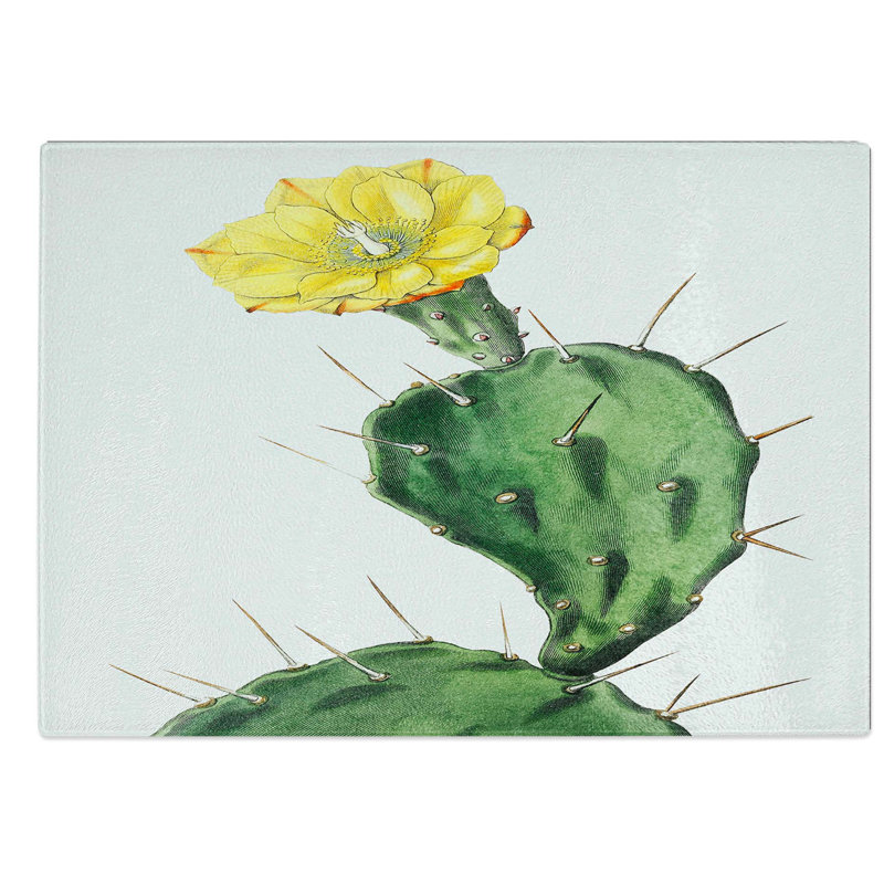 Glass Flowering Prickly Pear Cactus Chopping Board, 39 cm W x 28.5 cm L