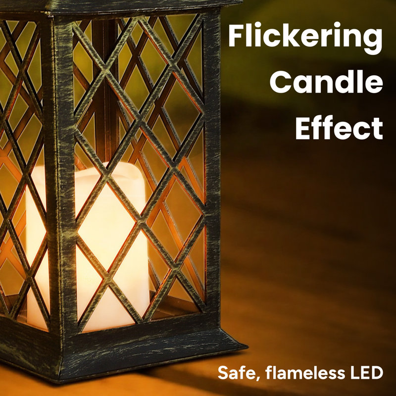 Solar Vintage Metal Candle Lantern With Metal & Glass