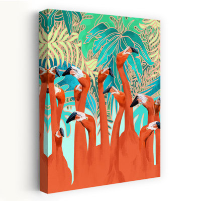Art contemporain, oiseau, flamant, nature, art mural tropical