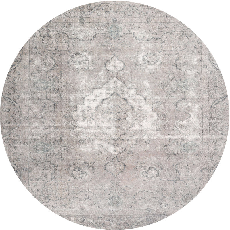 Tapis contemporain gris / blanc, Rond 5 pi