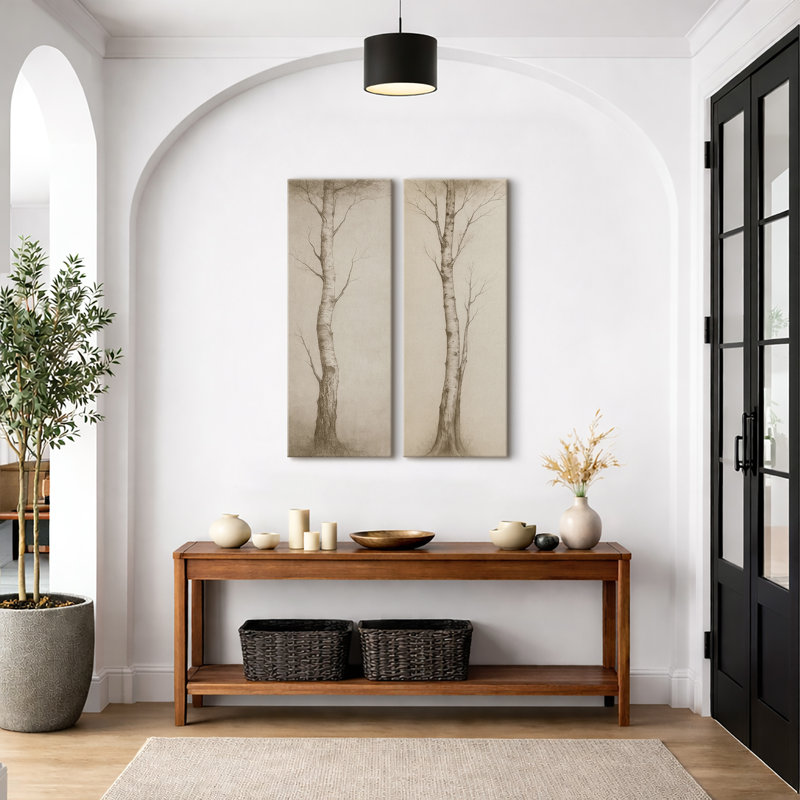«Minimalist Bare Tree Silhouette Art for Hallway», ensemble de 2, reproduction d'art encadrée sur toile 32 po x 12 po x 2